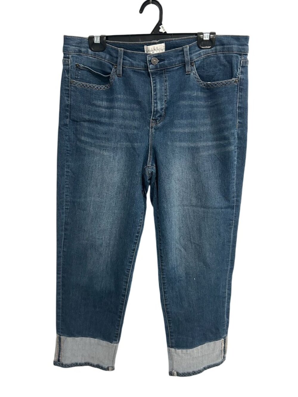 Nicole Miller Studio 16 Mid Rise Straight Leg Cuffed Jeans Minimalist Clean Girl